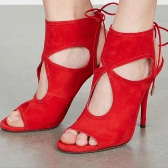 Aquazzura Red Stiletto Heels with Lace-Up Design size 37 made in Italy - Picture 2 of 14